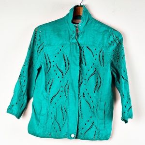 Chico's Green Cutout Linen Jacket Small